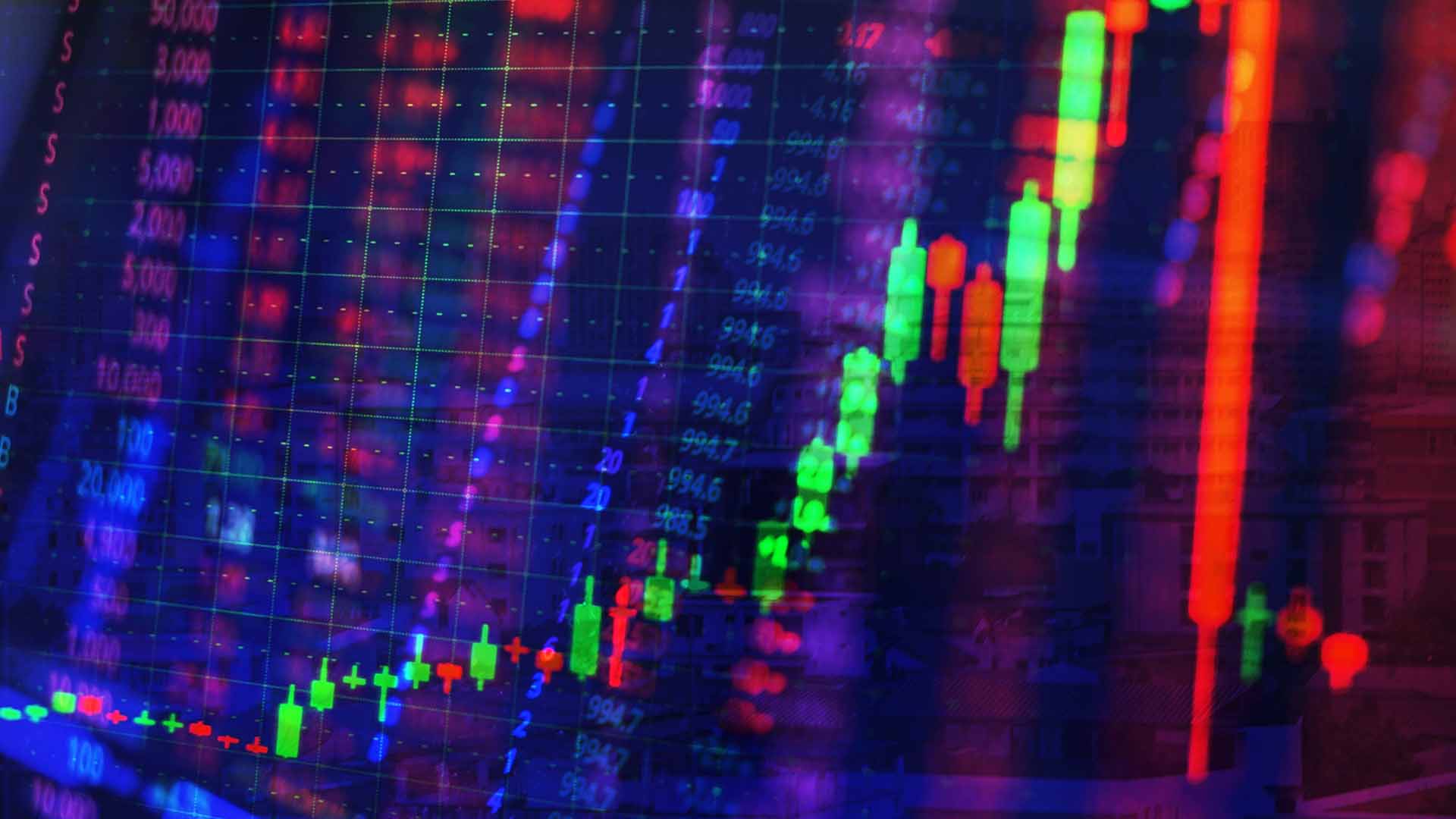 Colorful digital financial chart showing green and red candlesticks against a grid background, representing market volatility and trading activity, illustrating the concept of a Covered Call Options Strategy.